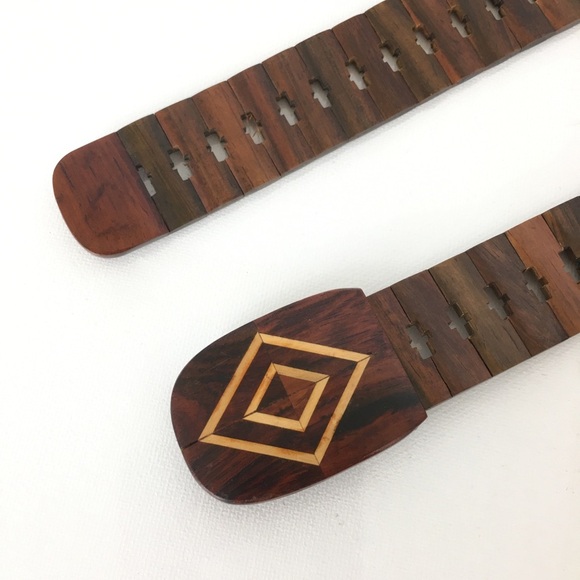 Vintage Teak Wood Belt Brown Women’s Size Medium Boho Natural - Picture 5 of 10